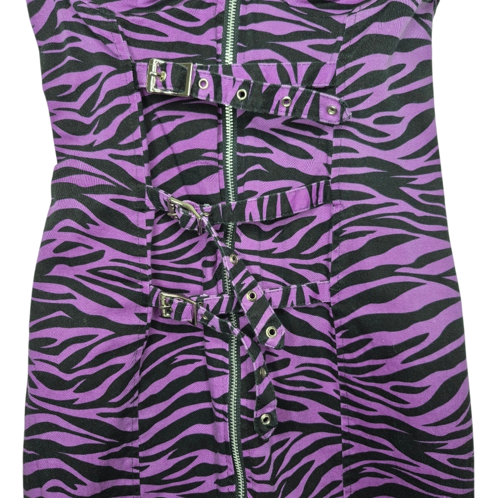 Switchblade Stiletto Purple Zebra Print Mini Dress Front Zipper and Buckle Small - Picture 6 of 11